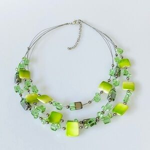 Necklace Glass Beads Green Silver Tone 18” + 3” Spring Fashion Jewelry